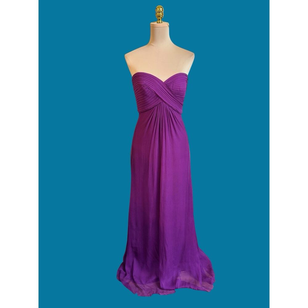 Tadashi Shoji Silk Purple Strapless Gown Sz 8 Ruched Formal Evening Maxi Dress - Picture 11 of 15